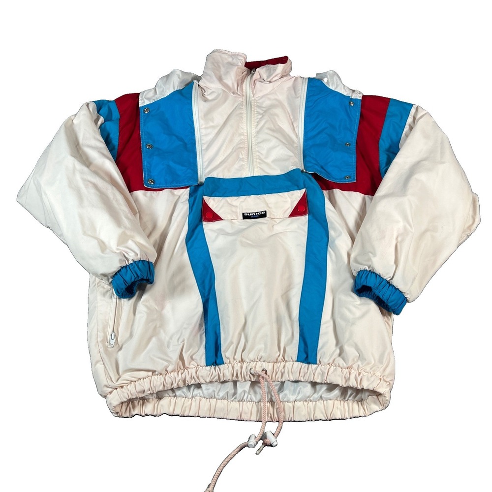 Vintage 90s sun ice winter ski jacket Sz 8 White Blue Pink *stained pink